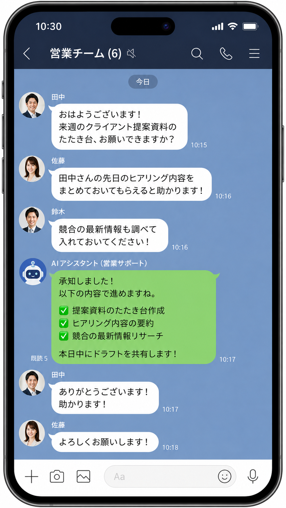 LINEで働くAI社員の説明イメージ